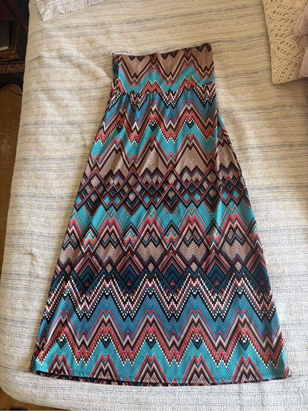 Boho Chevron Maxi skirt in Turquoise and Brown